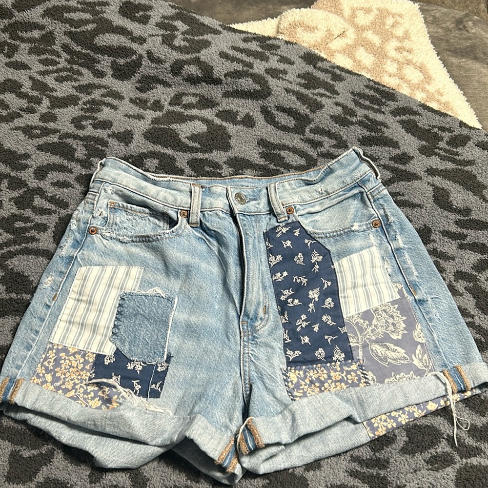 American Eagle Light Blue Patched Jean Shorts